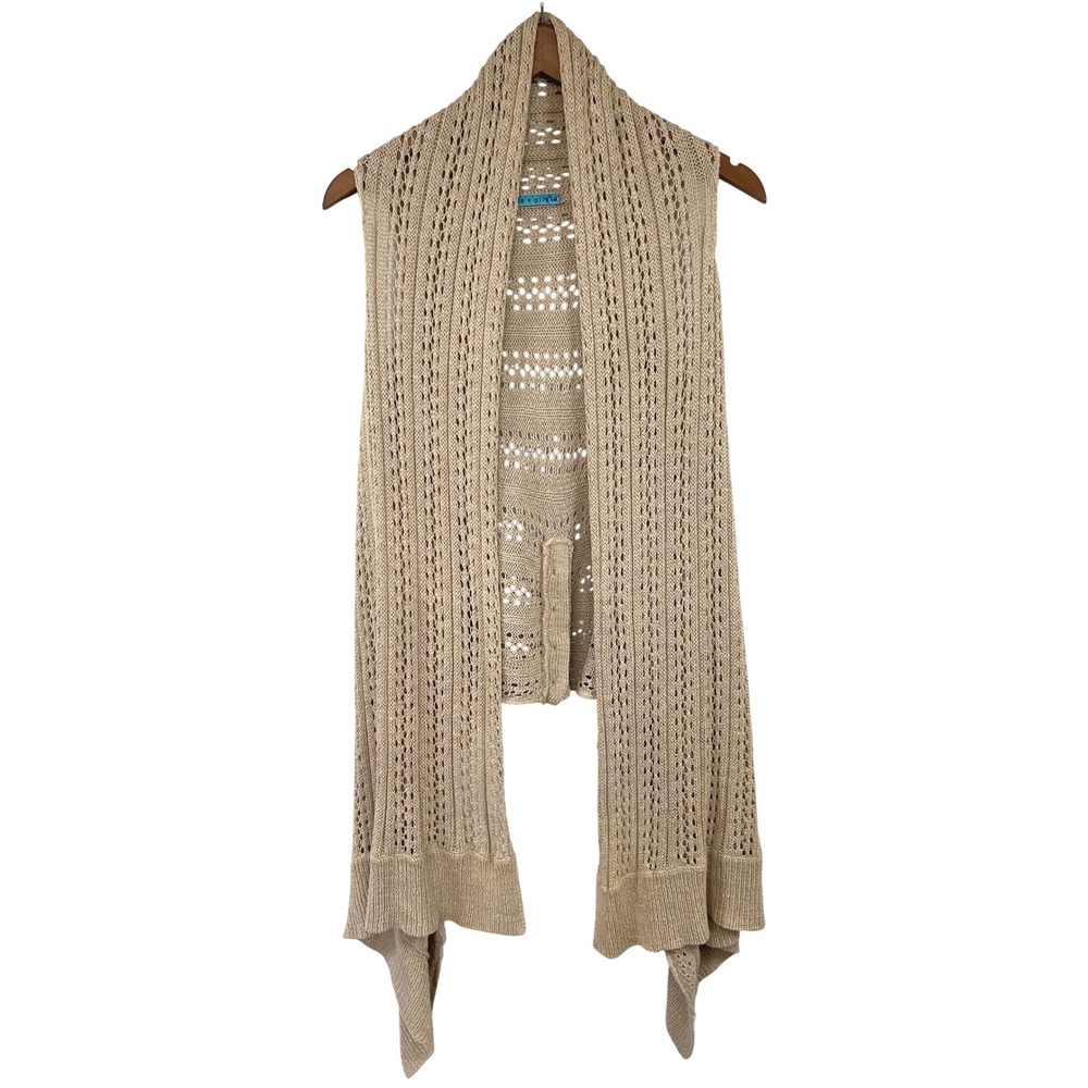 Alice + Olivia Crochet Pointelle Knit Draped Vest S Beige